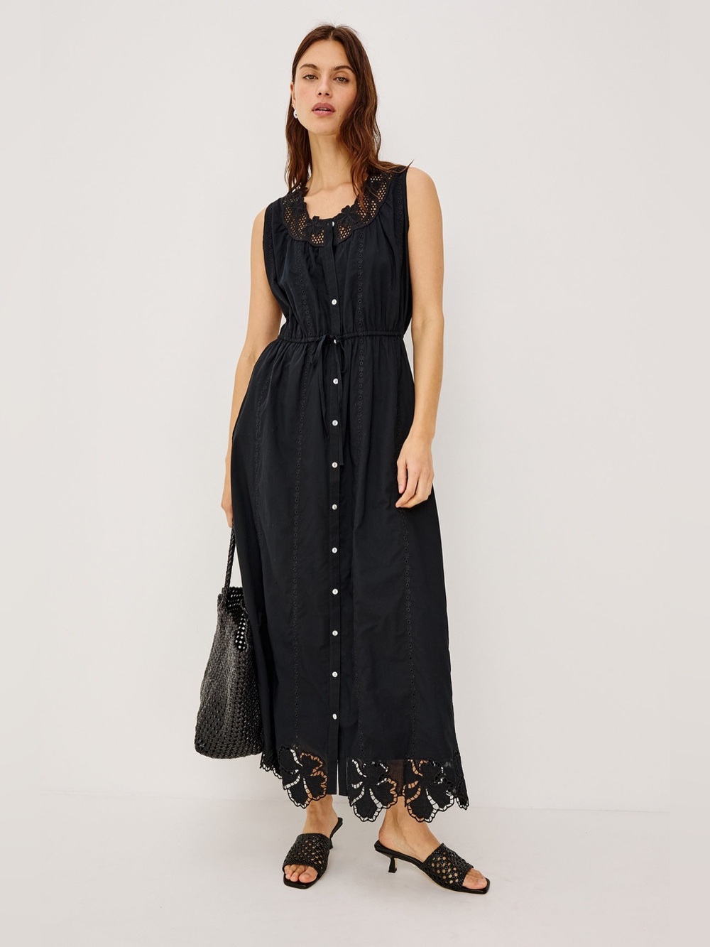 NEW RAILS Lorina Buttoned Maxi Dress in Black Size L